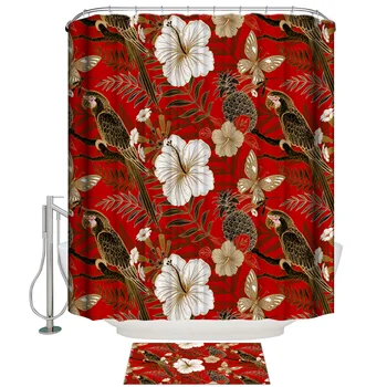 

Bathroom Shower Curtain Tropical Plant Flower Parrot Shower Curtains Home Bathroom Decor Bathroom Shower Curtain Doormat Set