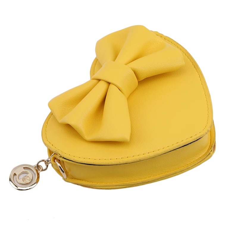 yellow Милая Детская мини-сумка-мессенджер для девочек, Сумка с сердцем на цепочке, сумка через плечо из искусственной кожи, сумка на плечо с бантом для принцессы, подарок для девочки - Цвет: yellow