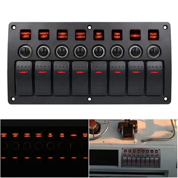 

Rocker 3Pin Auto Boat Marine Car 8 Gang LED Light Universal 12V 24V Switch Panel Circuit Breaker Waterproof Yacht