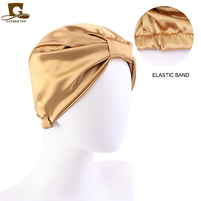 New Satin Silk Sleeping Bonnet Caps For Women Silky Headcover Double Layer Knotted Headband Caps Chemo Cancer Nursing Headwrap 2