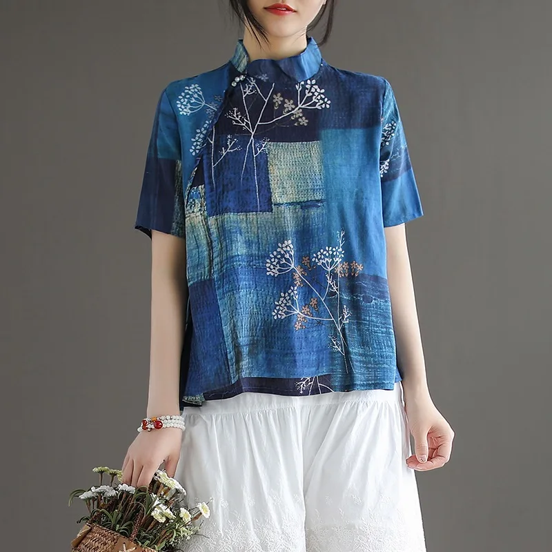 Vêtements De Style Chinois Pour Femmes, Chemise En Coton Littéraire Thé Vintage Chinois Shanghai