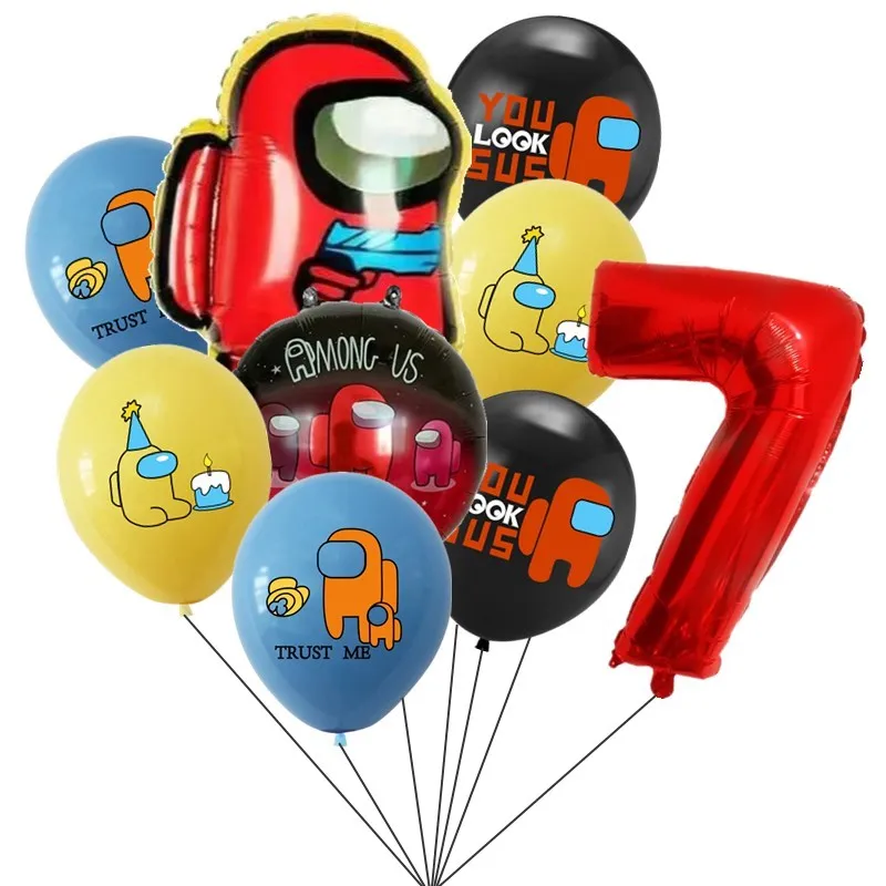 9pcs Amonged Foil Balloons Crewmate All Game Party Latex Ballons Us Cake Toppers Hero Happy Birthday Banner Decoration Boy Toy | Дом и сад