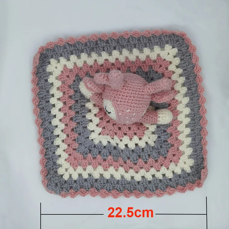 Crochet Elk Deer  Rabbite Toy Set Comfort towel Baby Rattle Biting Ring Handmade Baby Teething Ring Stuffed Plush Toys Gifts 6