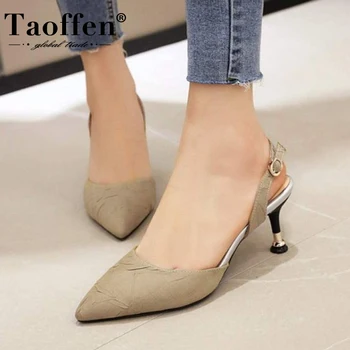 

Taoffen Buckle Plus Size 33-43 Women Sandals Summer Pointed Toe Women Shoes Metal Thin Heel Casual Travel Party Footwear
