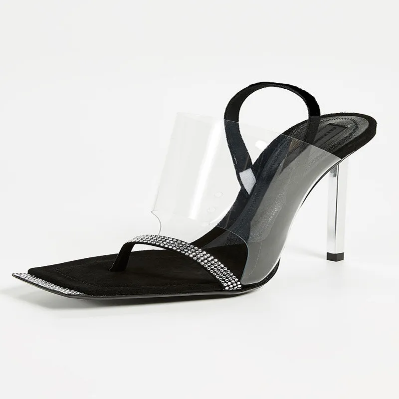 2020 Summer Sandals Crystal Open Toed High Heels Women Transparent Small Thin Heel Sandals Pumps Shoes Woman 7CM8CM Big Size 42 (2)
