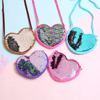 

Bling Sequins Double Color Loving Heart Kids Shoulder Coin Bag Girls Mini Messenger Bag Cute Boys Coin Purse Children Handbags