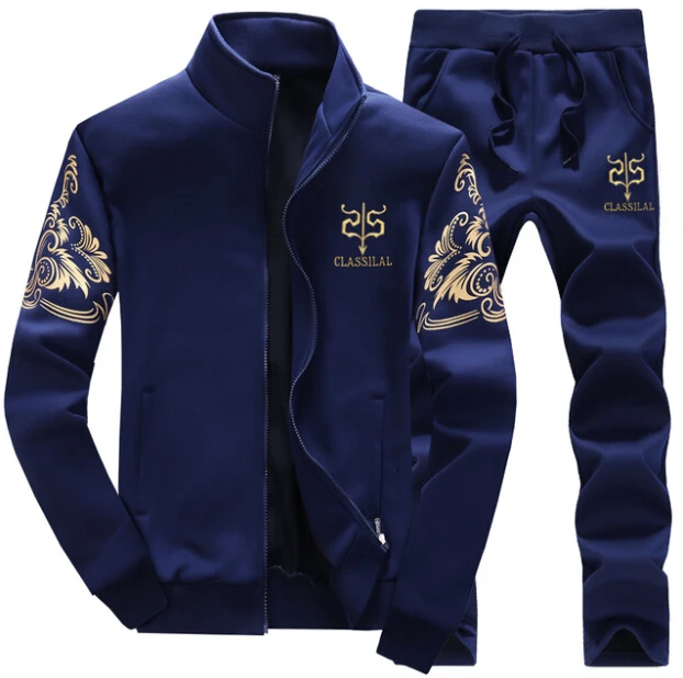 Модные комплекты для бега на зиму, осень, весну, одежда с длинным рукавом для мужчин, спортивная одежда для фитнеса, костюмы для бега, Мужская одежда для тренировок - Цвет: SH085 Navy