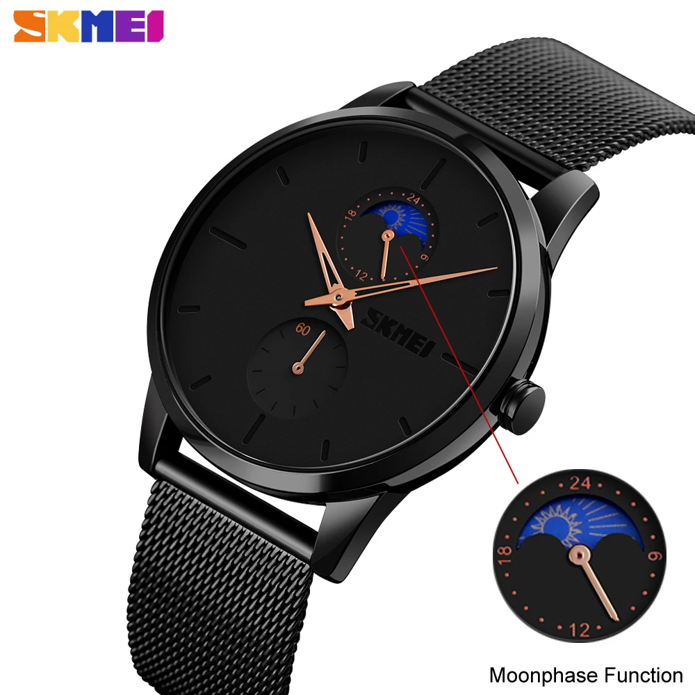 

SKMEI Top Band Luxury Men Watches Casual Simple Thin Sports Quartz Clock Moonphase Waterproof Male Wristwatch Relogio Masculino
