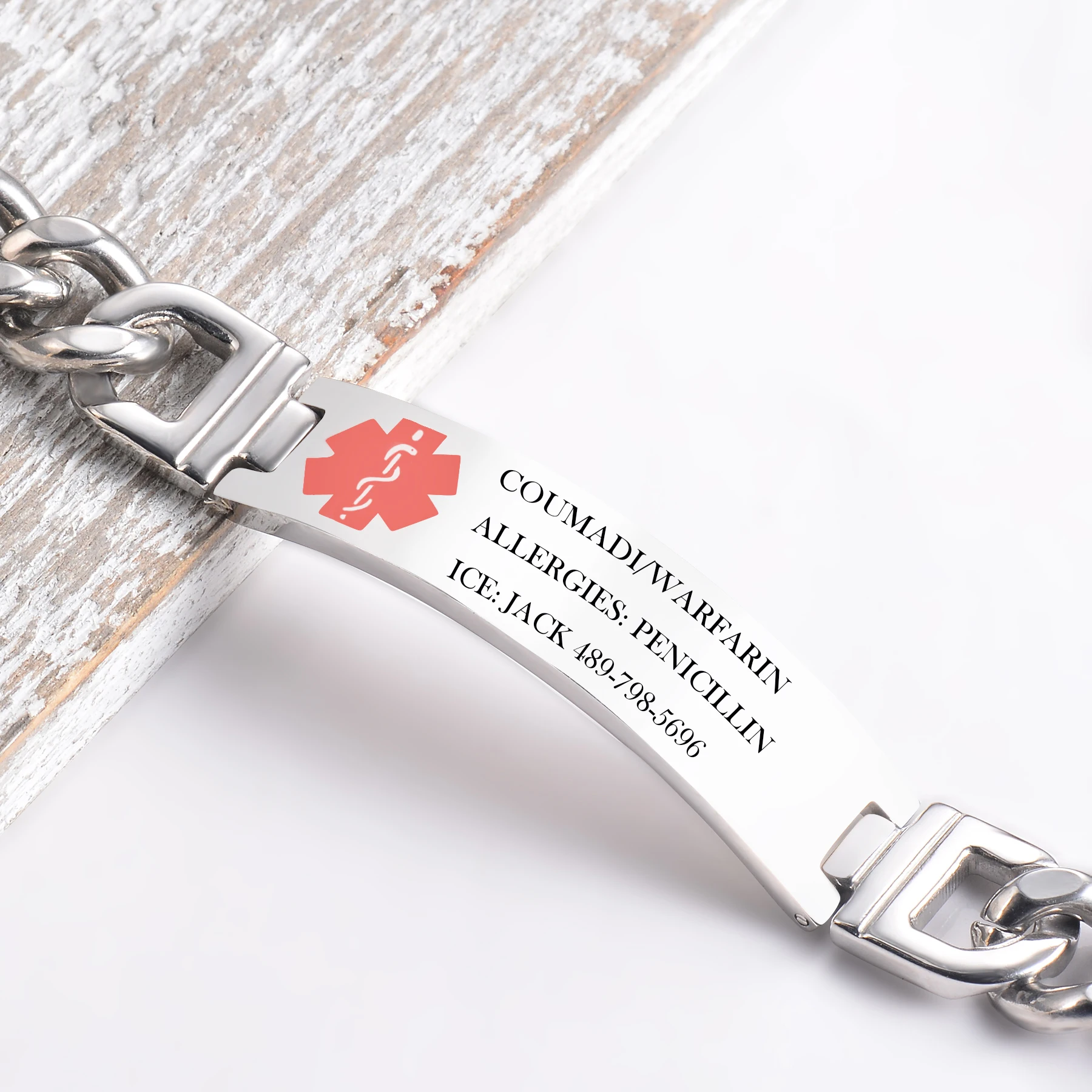 Medical Alert ID Stainless Steel Bracelet DIABETES EPILEPSY ALZHEIMER'S ALLERGY SOS  Jewelry Free Engraving 2
