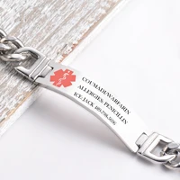 Medical Alert ID Stainless Steel Bracelet DIABETES EPILEPSY ALZHEIMER'S ALLERGY SOS  Jewelry Free Engraving 2