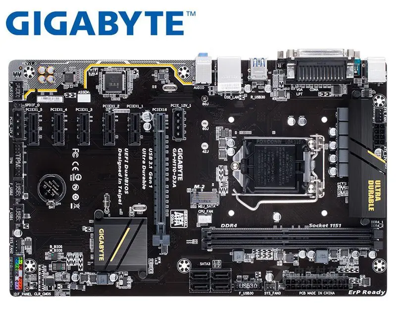 Оригинальная Материнская плата Gigabyte GA-H110-D3A LGA 1151 DDR4 USB3.1 USB2.0 32GB H110-D3A