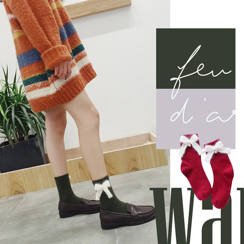 Корейский стиль, зимние женские Лоскутные с бантом хлопковые носки, модные повседневные трендовые носки для женщин, личные носки, сохраняющие тепло