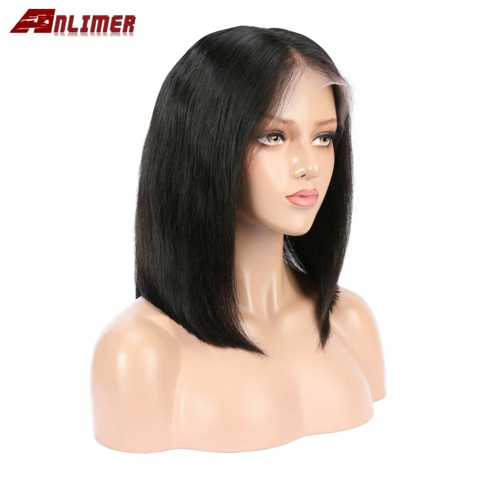 Бесклеевой боб парик бразильские прямые короткие кружевные передние человеческие волосы парики для черных женщин предварительно выщипанные с детскими волосами remy волосы