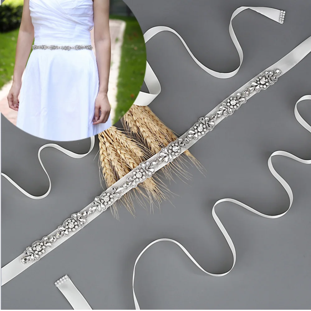 

TOPQUEEN Belts for Wedding Dress Rhinestone Patches Wedding Belt Sash Applique Diamond Dress Satin Belt White Bridal Belt S235