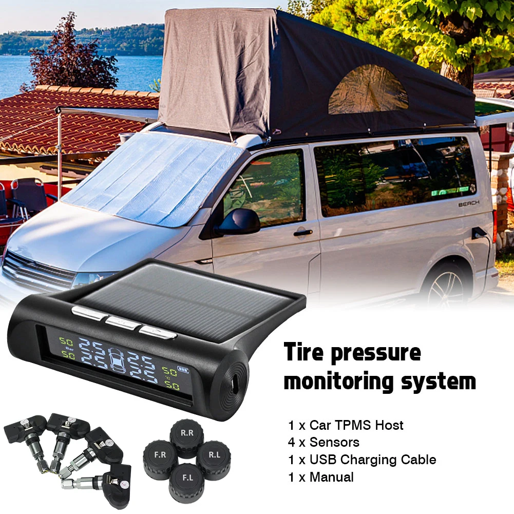 

Car TPMS Tyre Pressure Monitoring System Solar Power Digital LCD Display Auto Security Alarm Systems Pressure External Sensor