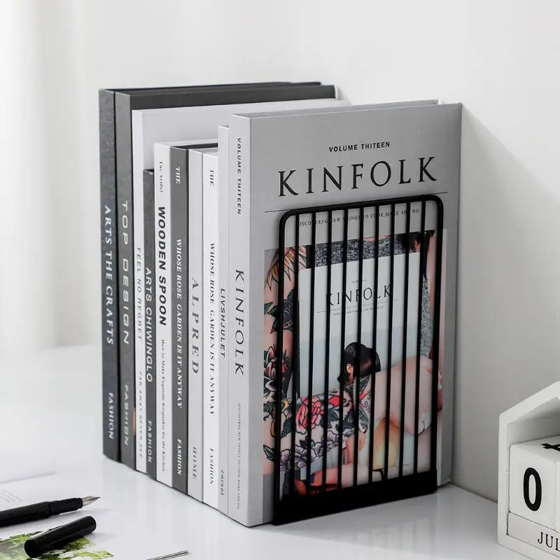 1 Pair Bookends Book Stand Support Simple Iron Desktop Non Slip Rack Shelf Holder Office Magazine Organizer