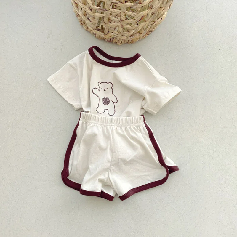Cotton Baby Bear Print T Shirt and Shorts Set for Summer