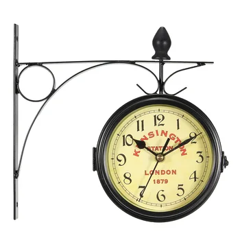 

Charminer Vintage Decorative Double Sided Metal Wall Clock Antique Style Station Wall Clock Wall Hanging Clock Black