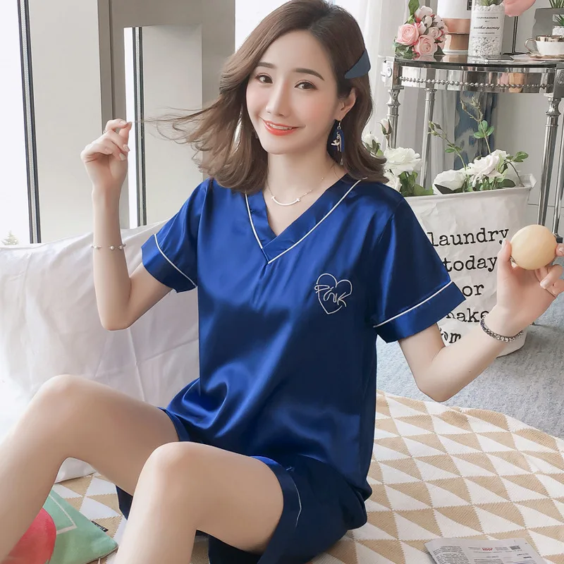 Sexy Pajama Sets Women Summer Pijama Mujer Women Clothes Short Sleeves Pyjamas for Female Sexy Silk Sleepwear Casual Homewear
