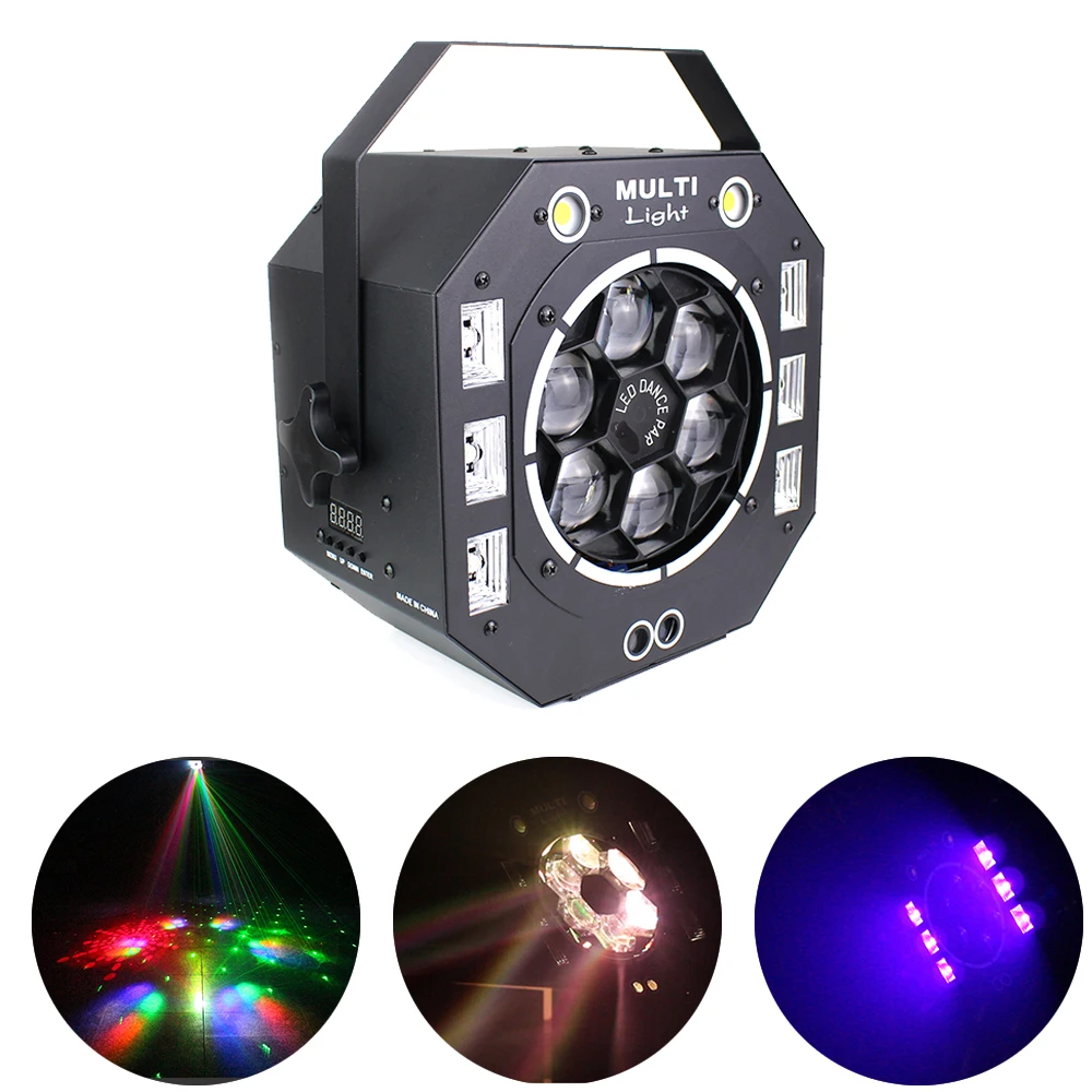 

LED Beam Laser Strobe 4in1 RGB UV DMX512 Stage Effect Lights For DJ Disco Birthday Wedding Christmas Decoration Club Bar Light