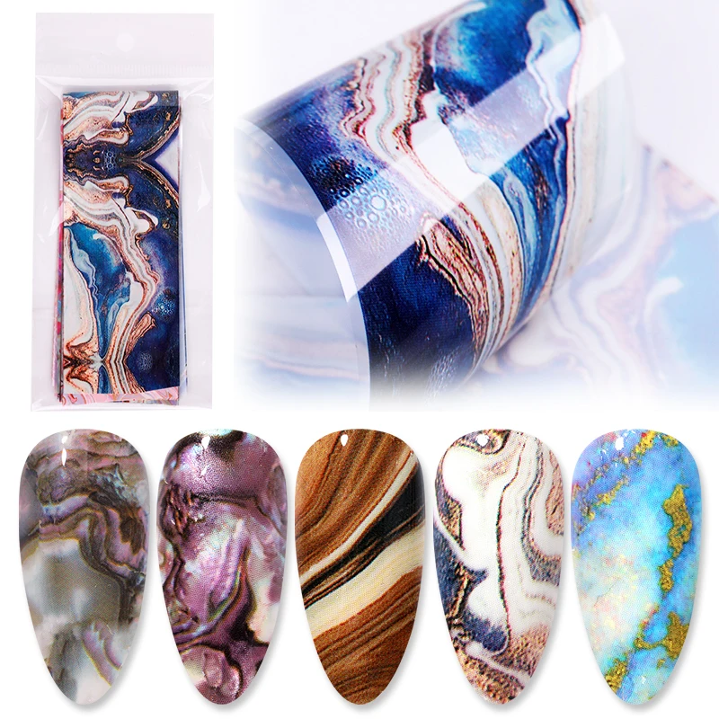 10 Pcs Nail Foils With Color Marble Flower Gilding Pattern Nail Transfer Foil Nails Art Decorations 4*20cm