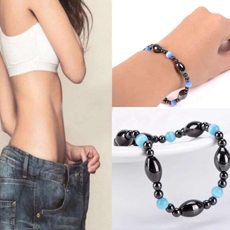 Magnetic bracelet nature magnetic therapy black stone blue cat eye beaded hematite beads for health care