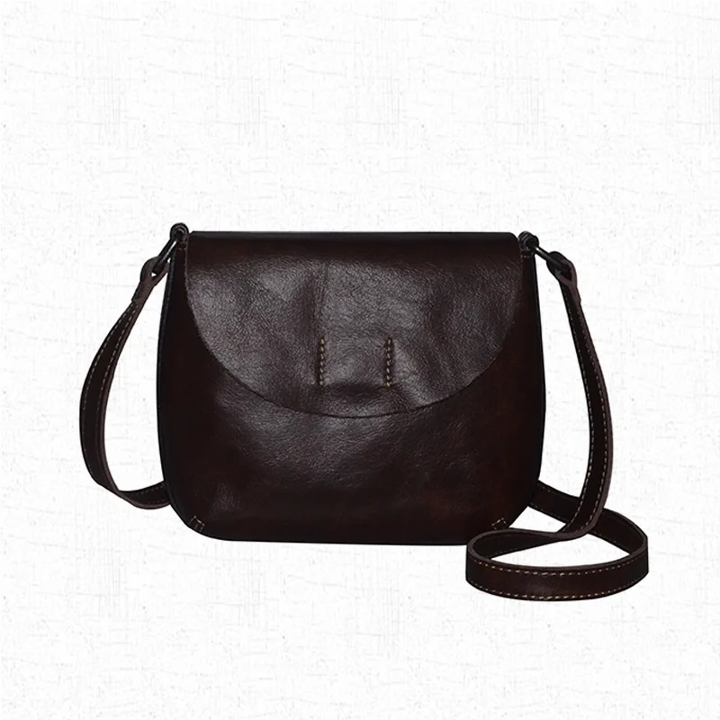 

New Style Semi-Circular Retro Full-grain Leather Saddle Bag Cowhide Simple Casual Versatile Shoulder Bag WOMEN'S Leather Bags