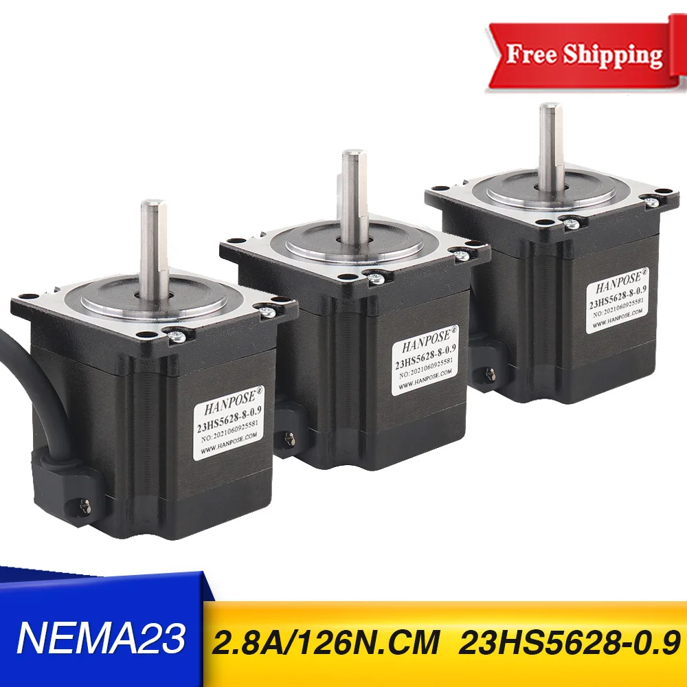 

3PCS 57 motor 4 lead 126N.CM 2.8A 23HS5628-0.9 degree Nema23 Stepper Motor D-8mm for CNC worm wheel edging machine