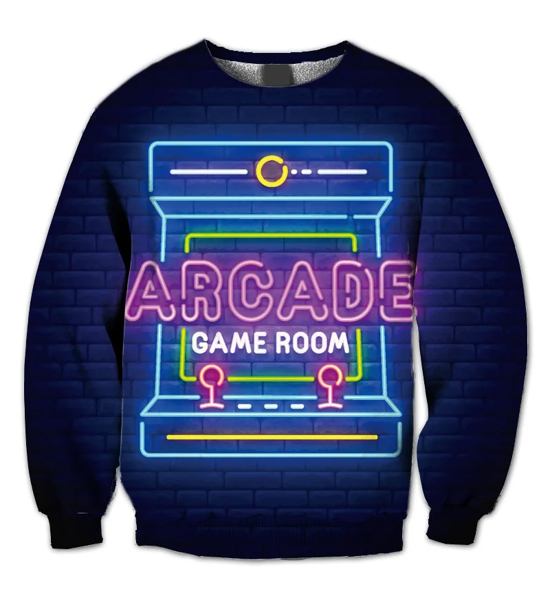 

REAL American US SIZE Arcade Gameroom 3D Sublimation Print Plus size Crew neck Sweatshirt Big sizes 3XL 4xl 5xl 6xl