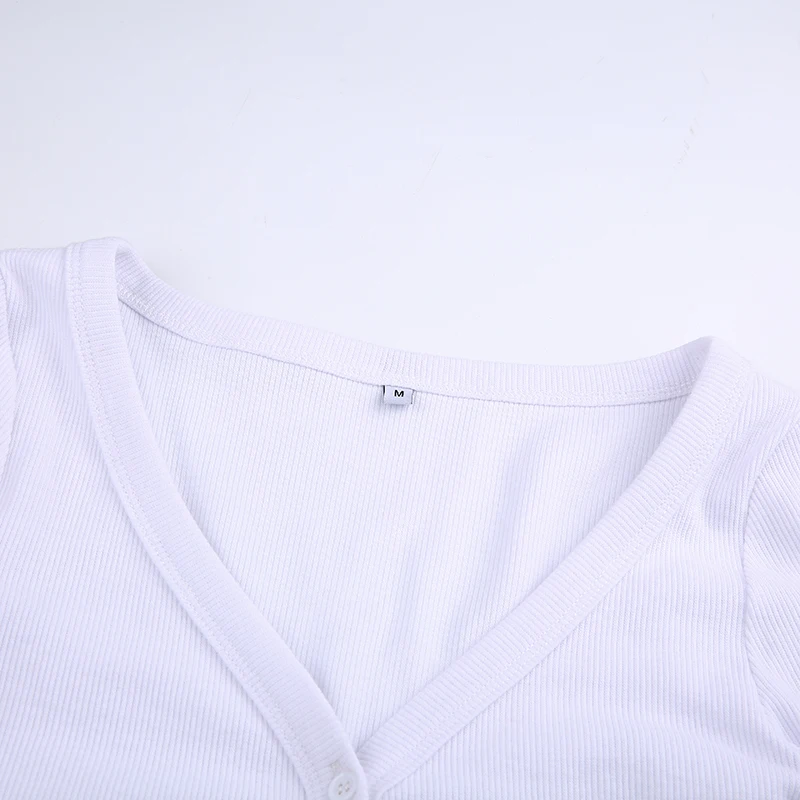 Weekeep, Сексуальная футболка с v-образным вырезом и длинным рукавом, женская укороченная Высокая уличная однобортная футболка, Весенняя Осенняя модная футболка, женская футболка