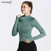 F.DYRAA женская спортивная куртка на молнии, пальто для йоги, одежда, быстросохнущее пальто для фитнеса и бега, спортивная одежда с дырками для большого пальца, куртка для тренировок в тренажерном зале, Топ F.DYRAA женская спортивная куртка на молнии, пальто для йоги, одежда, быстросохнущее пальто для фитнеса и бега, спортивная одежда с дырками для большого пальца, куртка для тренировок в тренажерном зале, Топ