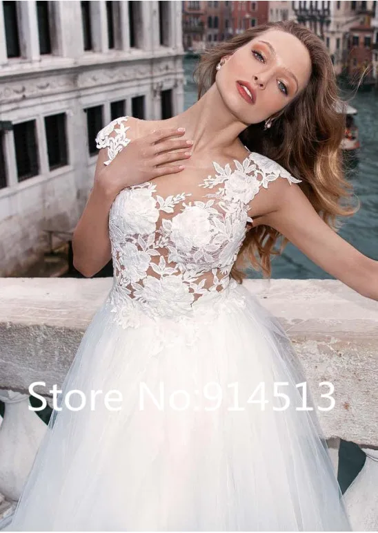 Свадебное платье трапециевидной формы с круглым вырезом и кружевной аппликацией, свадебное платье на заказ