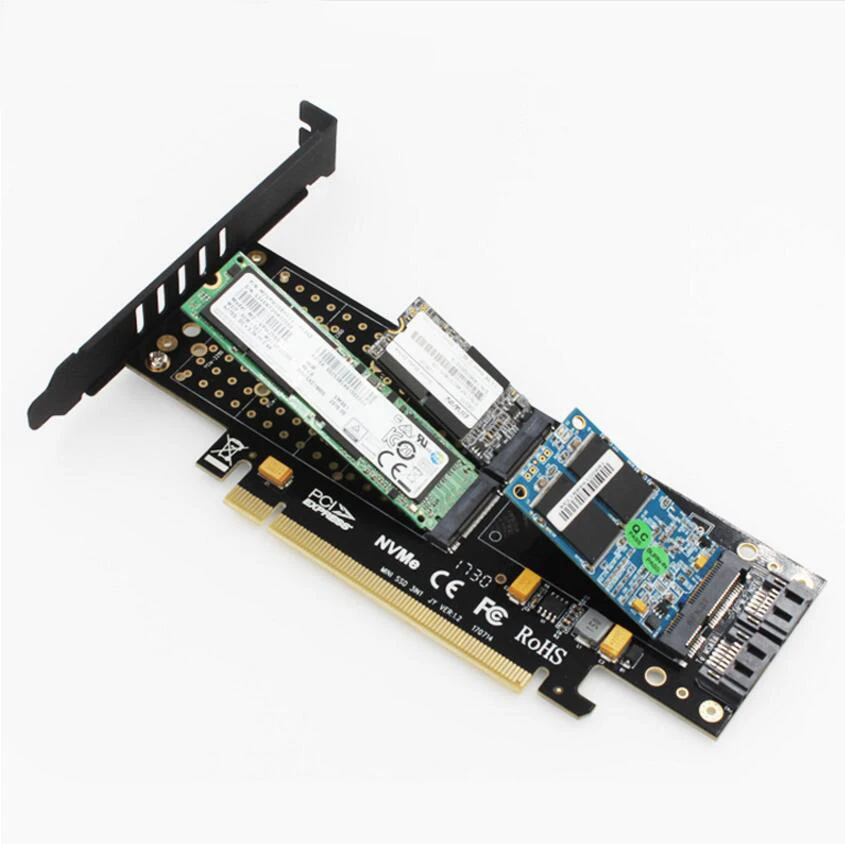 M.2 NVMe SSD NGFF к PCIE X16 адаптер M ключ B Ключ mSATA PCI Express 3,0 NVME M2 SSD m.2 AHCI SATA SSD mSATA 3 в 1 конвертер
