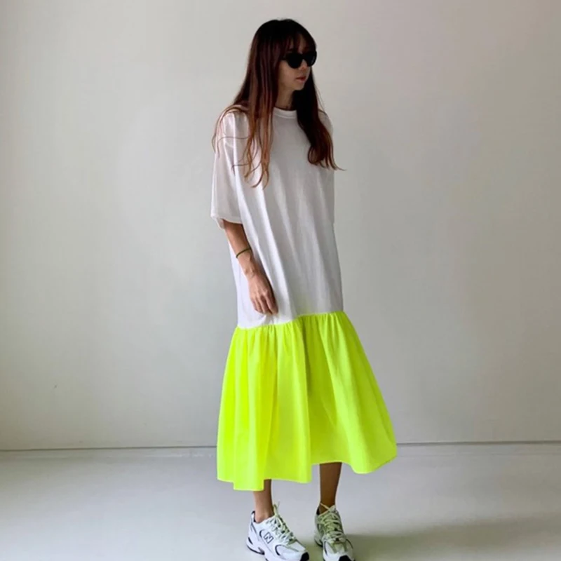 详情 (2).jpg TWOTWINSTYLE Elegant Patchwork Hit Color Dress Women O Neck Half Sleeve Oversize Casual Midi Dresses Female 2020 Summer Clothes