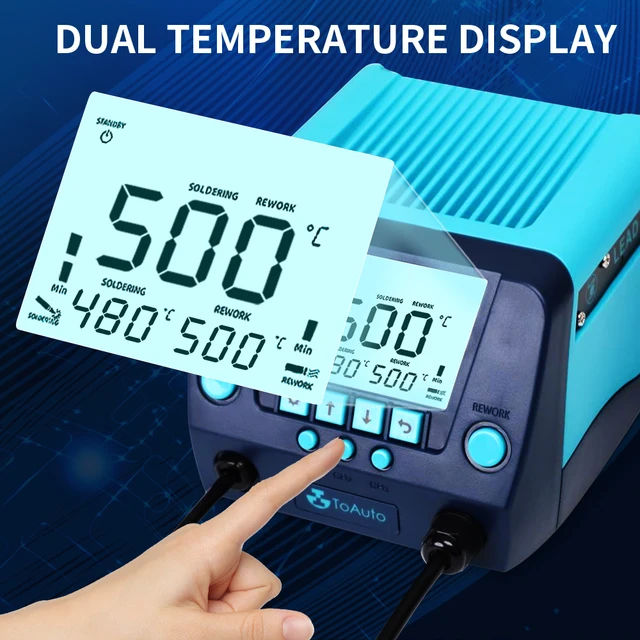 TOAUTO Estación de soldadura DS882, kit de estación de retrabajo de pistola  de aire caliente 2 en 1 con pantalla LCD, °F /°C, conversión de aire