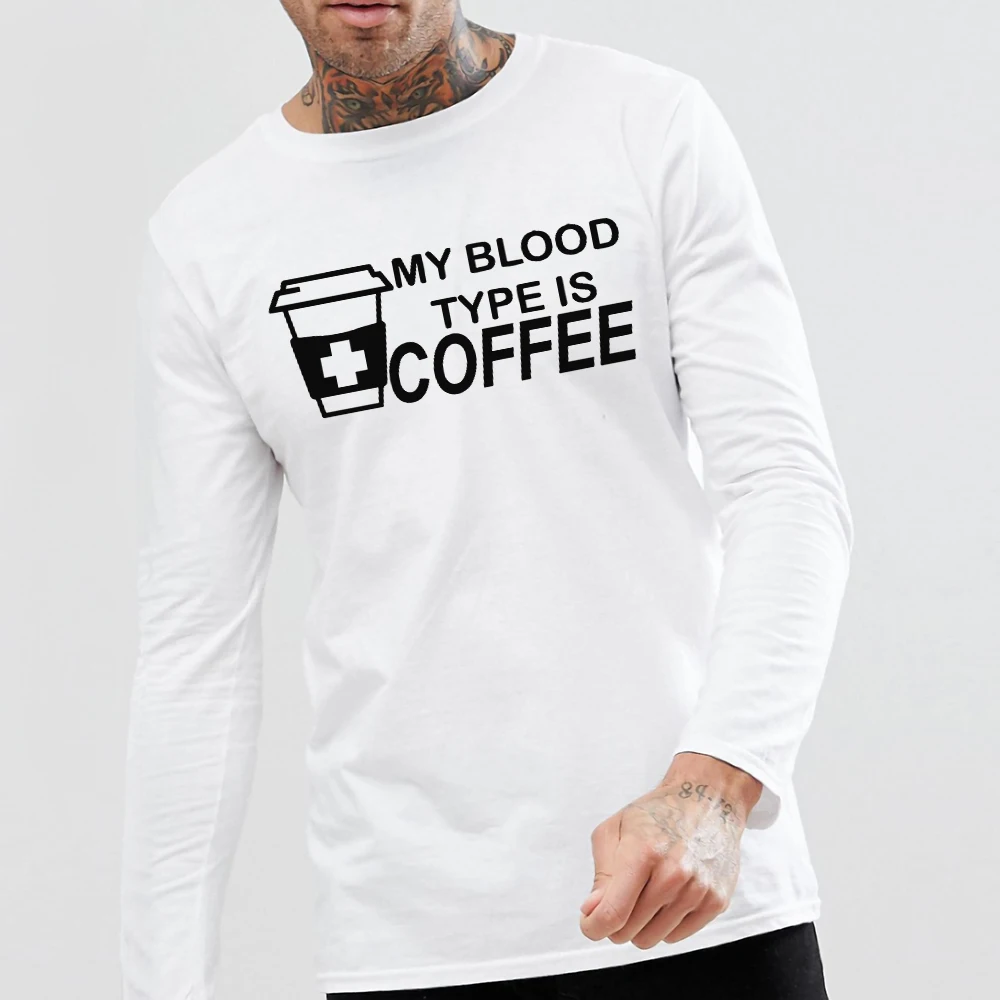 Футболка с длинным рукавом coffee is My Blood Мужская черная белая футболка принтом кофе