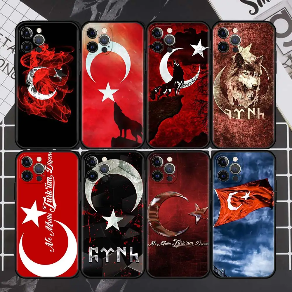 Custodia Lupo Bandiera Turchia Per Apple Iphone 11 13 12 Pro 7 Xr X Xs Max 8 6 6S Plus Se 2020 5 5S Nero Soft Phone Tucson