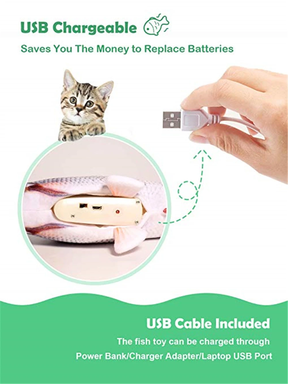 USB зарядка кошачья игрушка рыба электронное животное кошка имитация рыбы жевание