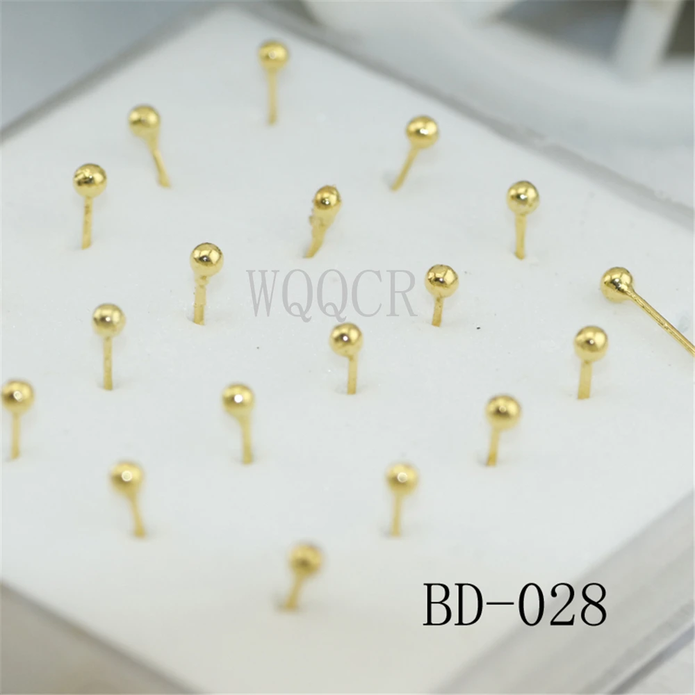 Small Ball Nose Rings Piercing Nose Studs 2.0mm Ball Shape 925 Silver/ Gold Color 20Pcs/Box Body Piercing Jewelry