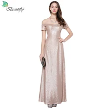 Длинное вечернее платье с блестками, с открытыми плечами, на молнии сзади, вечерние платья, открытая спина, длина до пола, выпуск Выпускной, платья