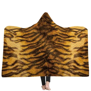 

Winter Warm Blanket Tiger Stripes Print Wearable Hooded Blanket Home Office Sofa Travel Throw Cover Adult Kids Hoodies Blanket