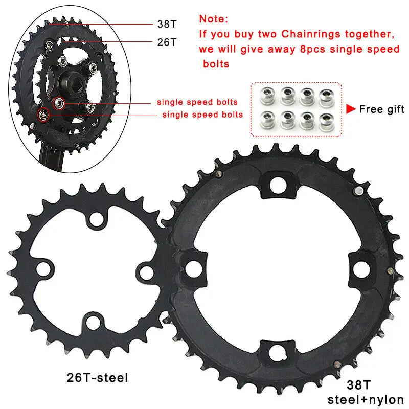 JIANKUN 104/64BCD алюминиевые шатуны MTB 26/38T велосипедная Звездочка 170 мм двойная/Тройная рукоятка 2*10s Запчасти для шоссейного велосипеда - Цвет: chainring 26t 38t