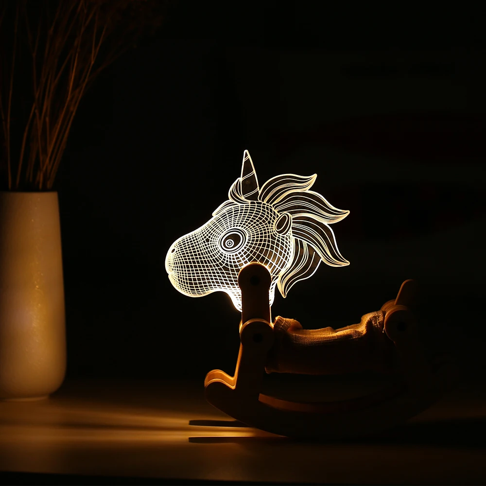Светильник Единорог 3D светодиодный деревянный акриловый абажур гибкий ночной Светильник для настольного декора Снова в школу креативный подарок на день рождения