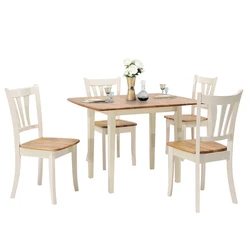 Costway mesa de comedor de madera extensible, Juego de 4 sillas, mesa de cocina con hoja de extensión, 5 piezas