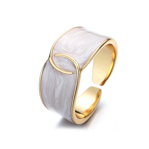 Natural Imitation Pearl Ring Free Size Open Adjustable White Enamel Geometric Finger Ring Female Party Wedding Jewelry