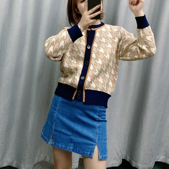 

Antumn Cardigans Women Fashion Winter 2020 Long Sleeve Button Front Knitted Sweater Print O-Neck Knitwear