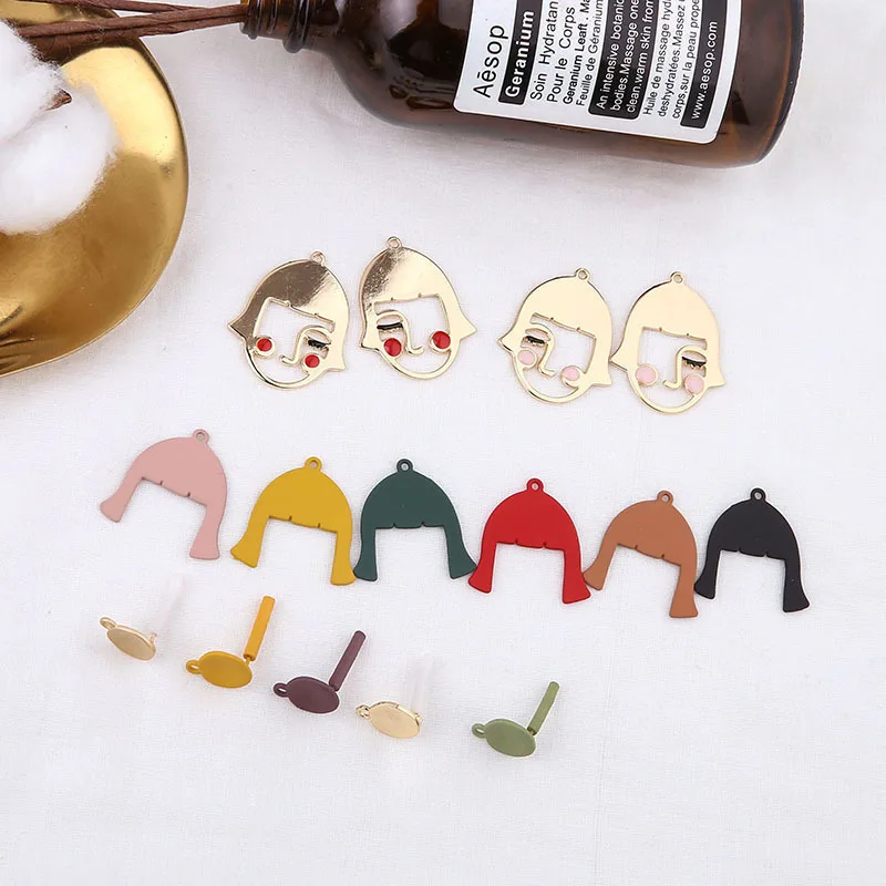 

6pcs diy handmade jewelry accessories funny avatar fashion pendant round earrings earrings alloy spray paint