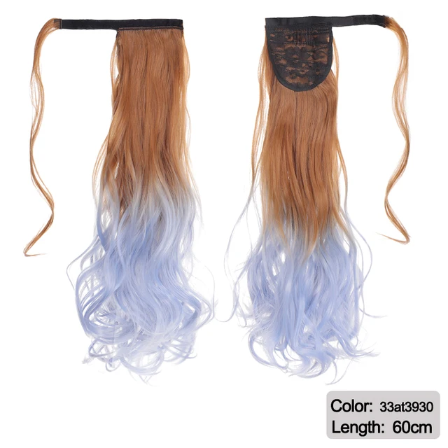 DIANQI Synthetic Corn Wavy Long Curly Ponytail Hairpiece Wrap on Clip Hair Extensions Black Pony Hair 33at3930