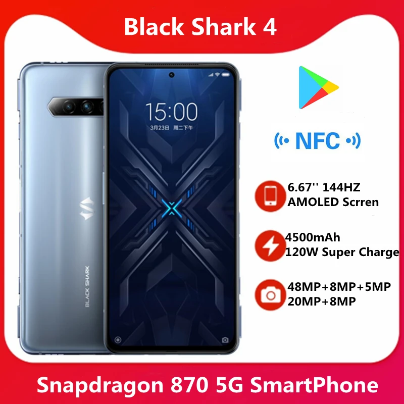 8gb ram Global Version Black Shark 4 5G Smart Phone Snapdregon 870 6.67'' 144Hz AMOLED LPDDR5+UFS3.1+SSD 4500mAh 120W Charge 48MP NFC 8gb ram
