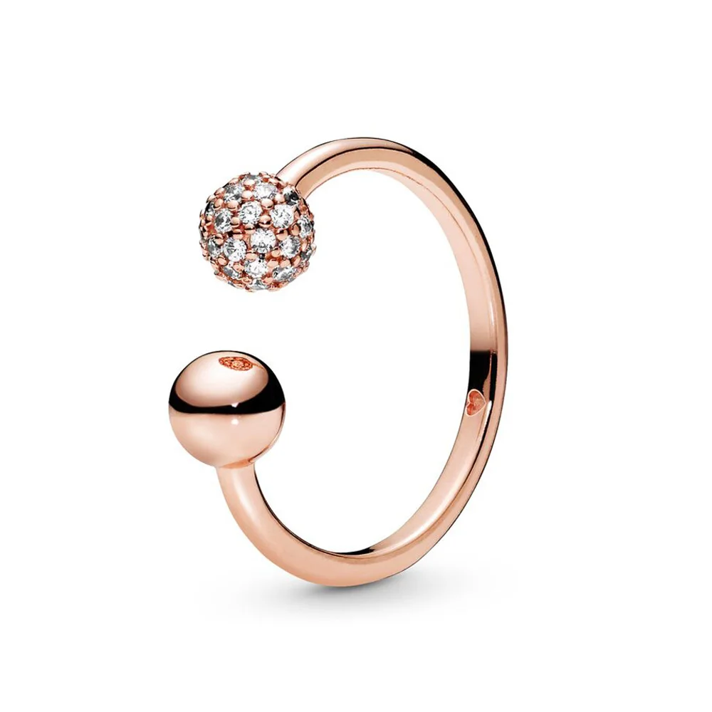 Authentic 925 Sterling Silver Rose Polished &amp Pave Bead Open Fashion Ring For Pandora Women Charm Gift DIY Jewelry | Украшения и